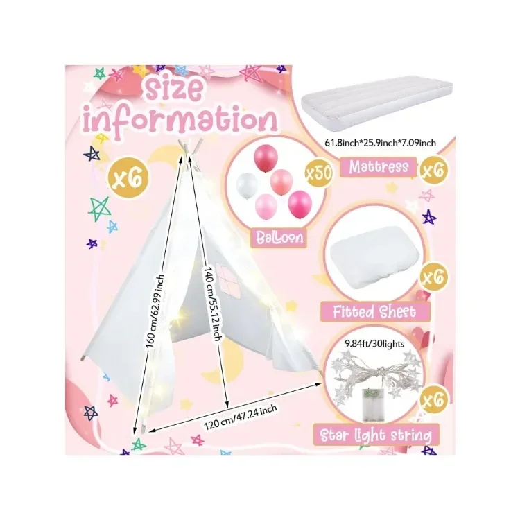 home.Tent for Kids Bulk with Inflatable Airbed,String Light and Fitted Sheet, Natural Cotton Washable Toddler Play Tent for Girl