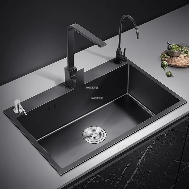 Black Nano Kitchen Sinks Bathroom Sink Stainless Steel Single-slot Undercounter Basin Washbasin Modern Home Kitchen Accessories