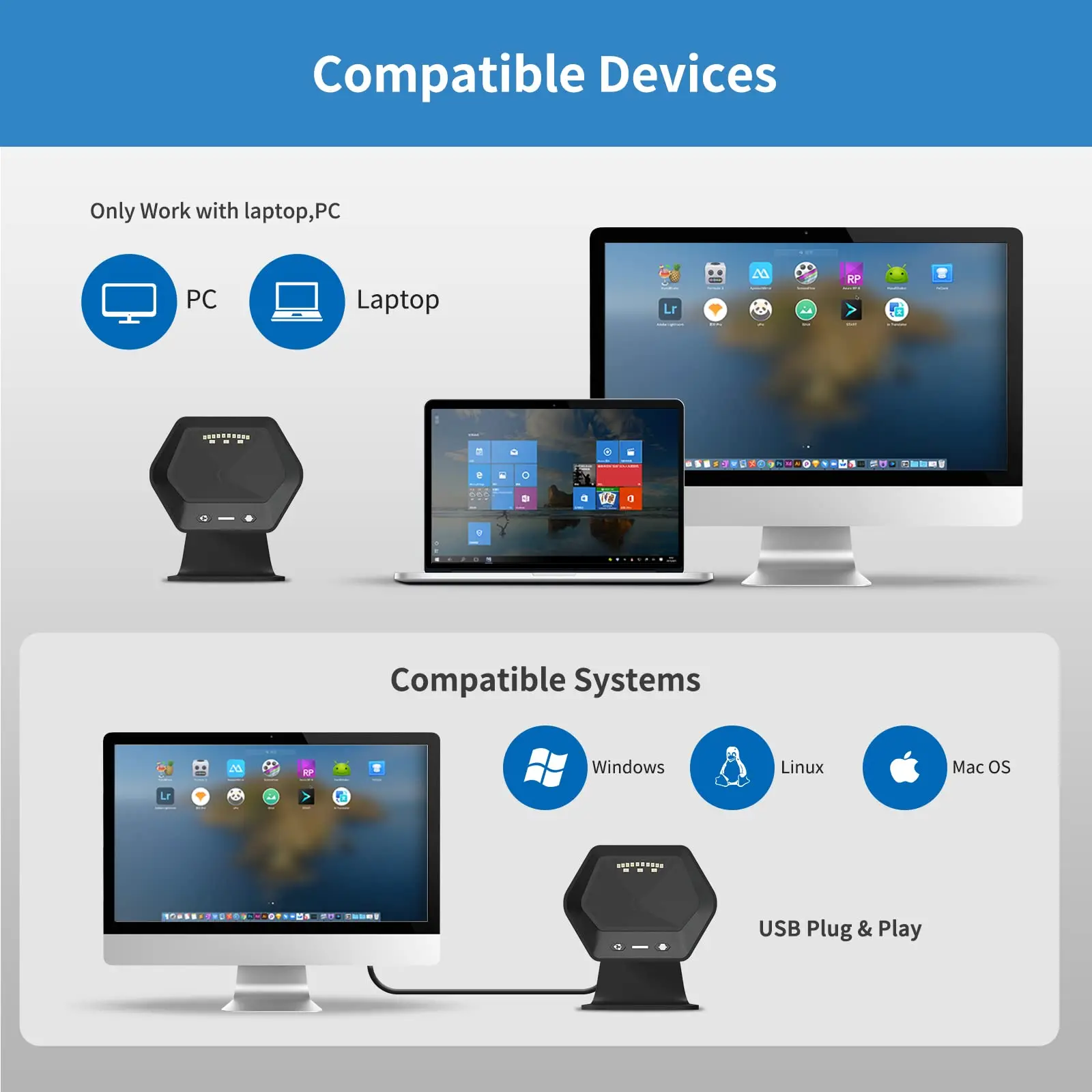 NETUM Desktop QR Barcodescanner Omnidirectionele 2D 1D Barcodelezer voor supermarktbibliotheek Winkel D-8600