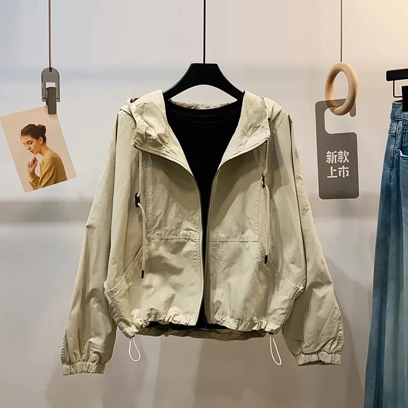 Hooded Casual Windbreaker Coat 2026New Women Spring Western-style Jacket Loose Tooling Overwear Short Fashion Ladies Outcoat Top