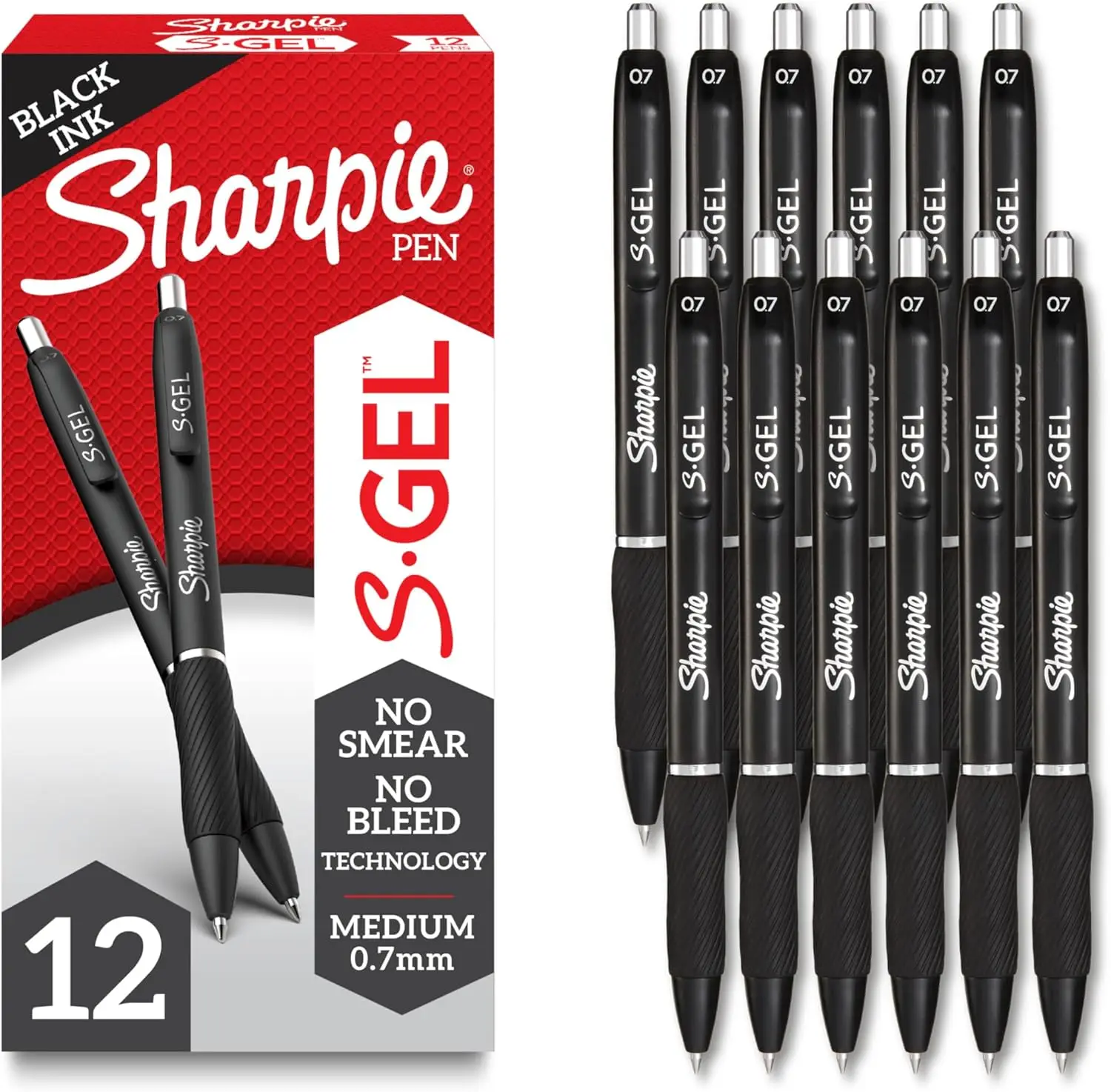

Medium Point 0.7mm Gel Pens, Black Ink, 12 Pack for Smooth Writing at Home, Office, School
