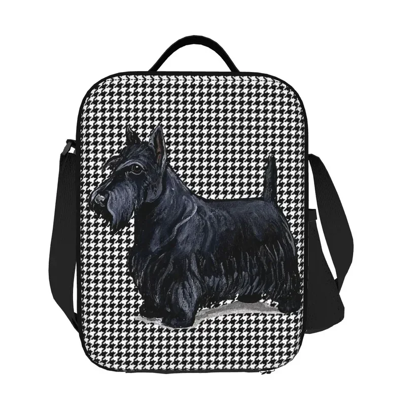 Tas makan siang motif Scottish Terrier Houndstooth kustom kotak makan siang terisolasi termal pendingin wanita untuk sekolah anak-anak