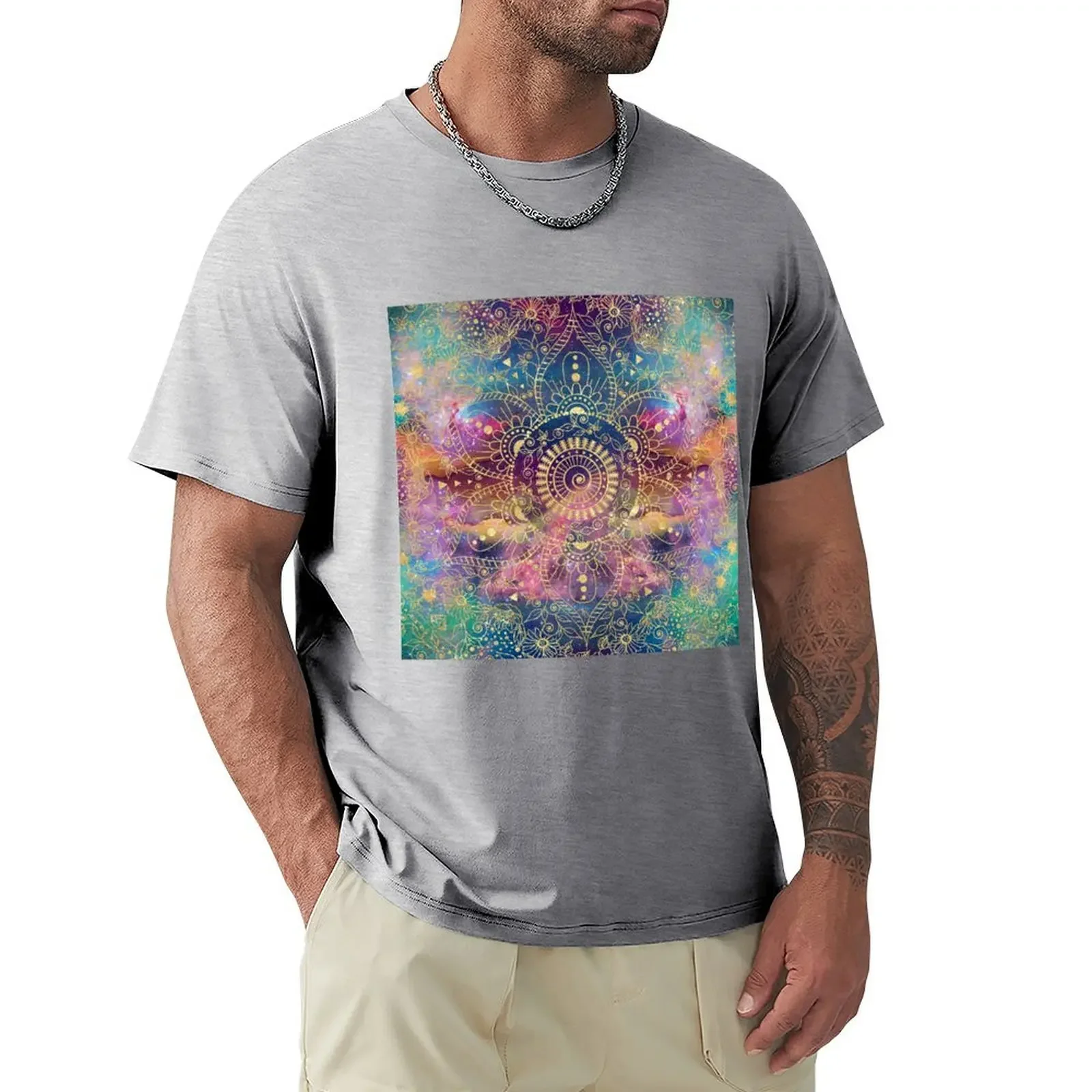 Gold Mandala Watercolor Colorful Nebula T-Shirt oversized Blouse cute tops oversized t shirt men