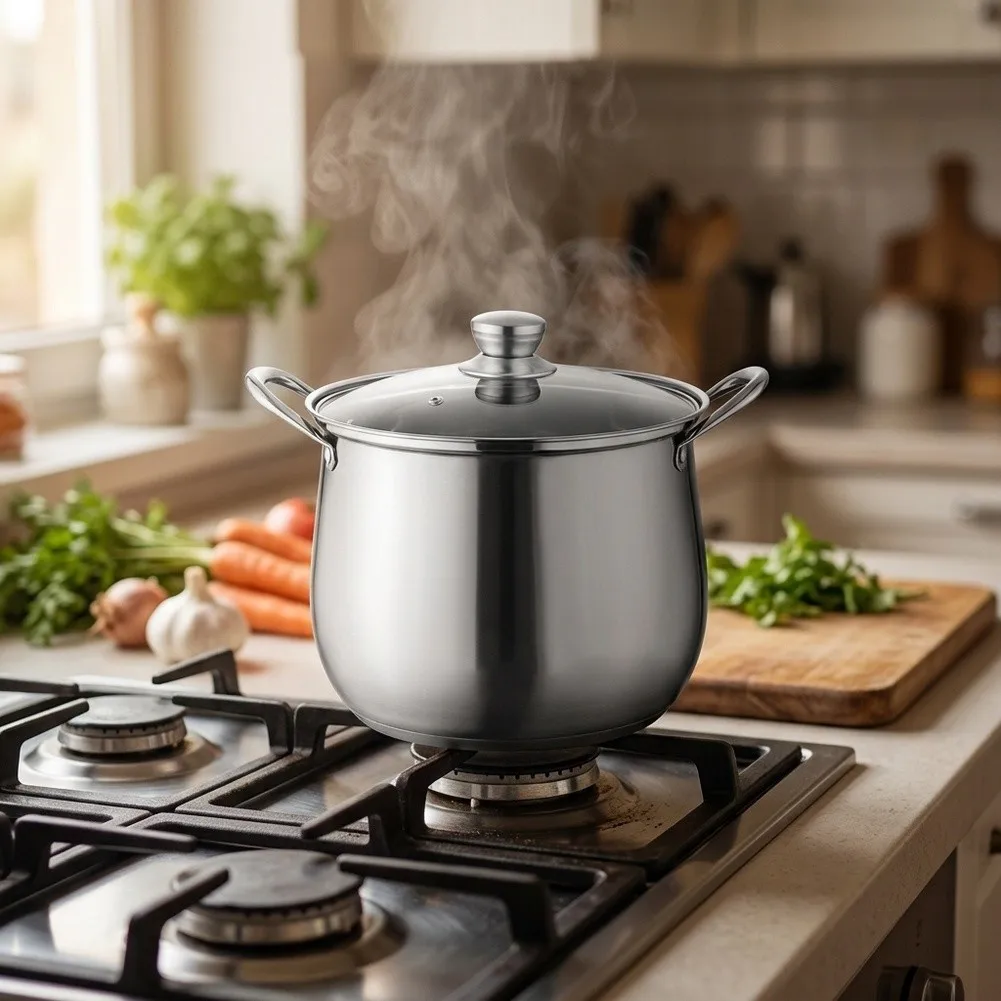 Heavy Bottom Cooking Pot Soup Pot With for steamer Sleek Silver Appearance Generous Capacity For Meal Prep Large Capacity Soup