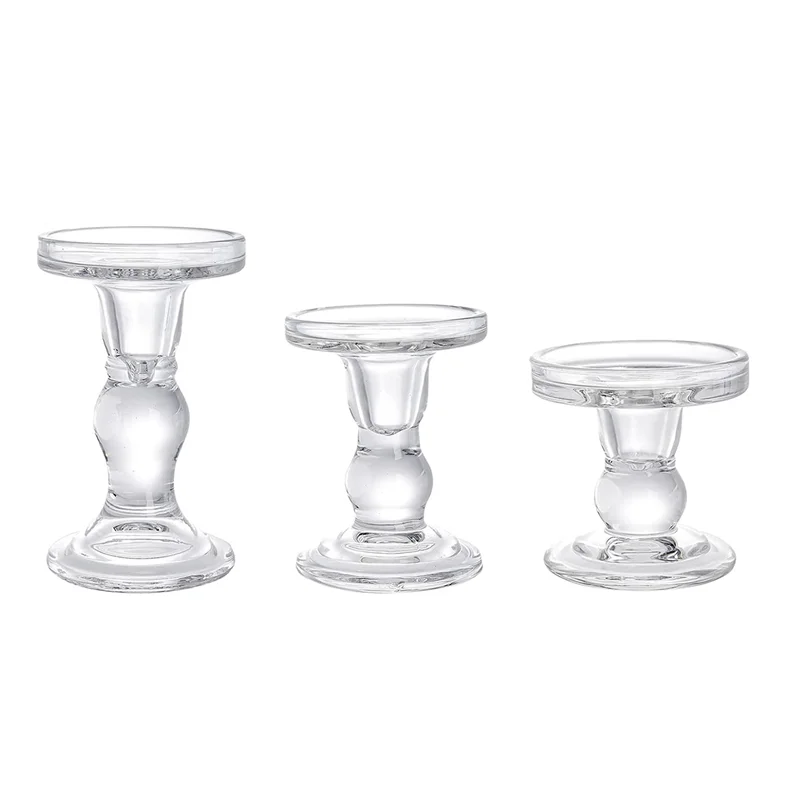 

AS94-Glass Candle Holders, Clear Pillar Taper Candlestick Crystal Candle Holder Stand For Dinner Table 3Pcs Easy To Use