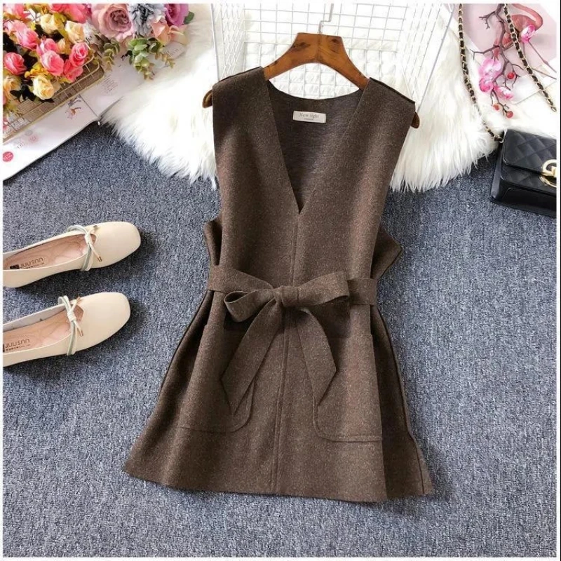

Simplicity Sleeveless Lacing Vintage Vest Autumn Winter All-match Loose Street Casual Pullovers Top Fashion Trend Women Clothing