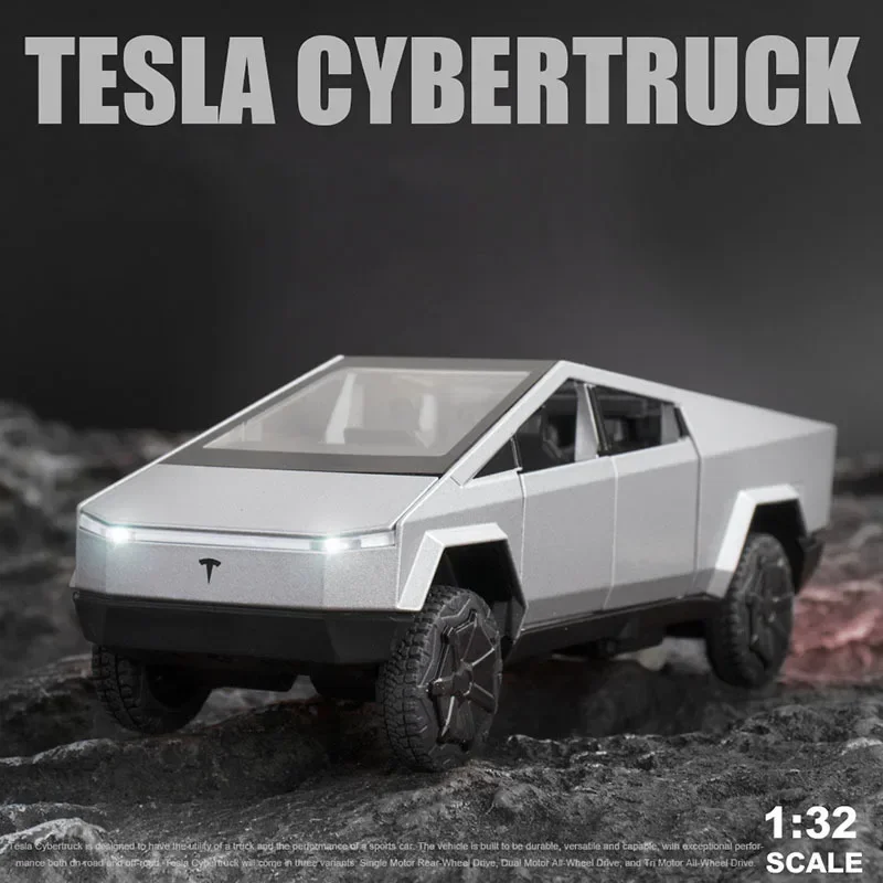 1:32 Tesla Cybertruck Pickup Alloy Car Model Diecast Toy Vehicle Sound And Light Simitation For Children Christmas Gift Boy Toys