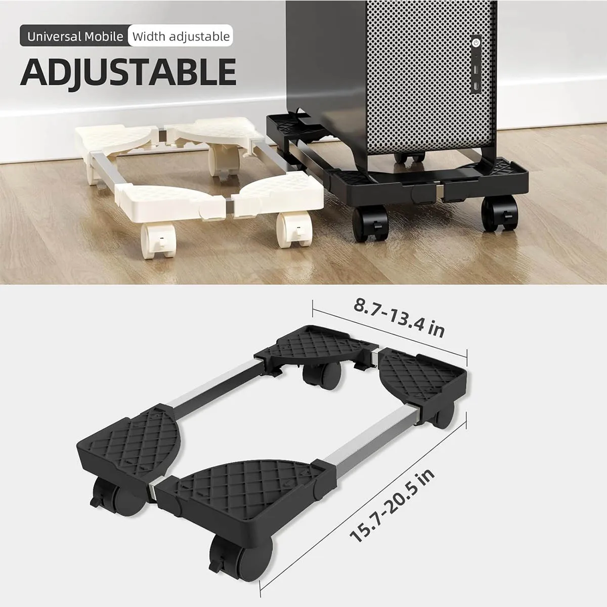 Computer Tower Stand, Adjustable Mobile CPU Stand, CPU Holder PC Tower Stand with Rolling Caster Wheels, Pc Floor Riser Stand