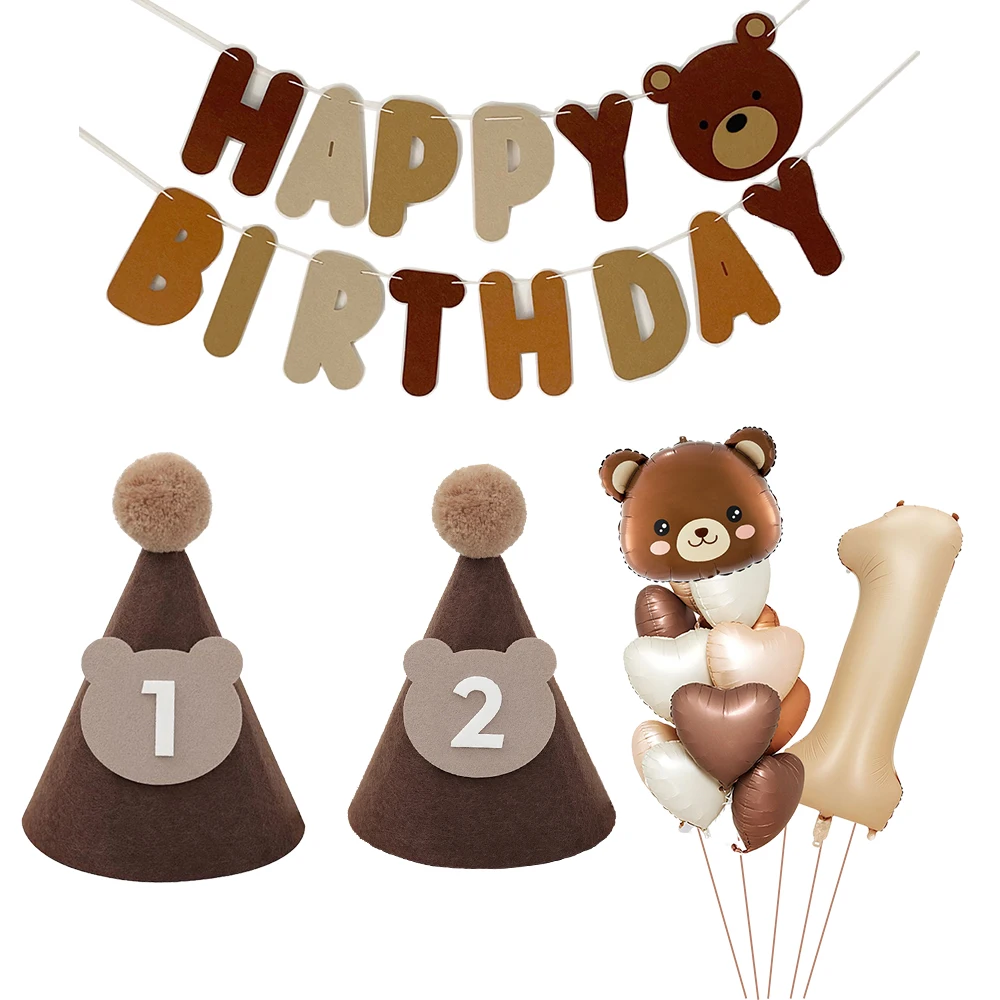 Teddy Bear Balloon Banner Teddy Bear hat kids Teddy Bear birthday party decoration Baby boy girls 1st 2nd 3rd Birthday hat decor