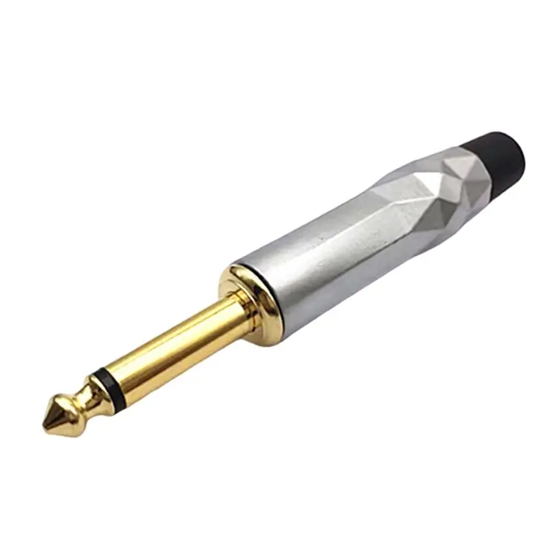 ABJF-Guitar Microphone Speaker Cable 5Pcs 6.35MM 2-Pole Mono Male Jack Gold-Plated Gem-Shaped Design Audio Welding Plug Black