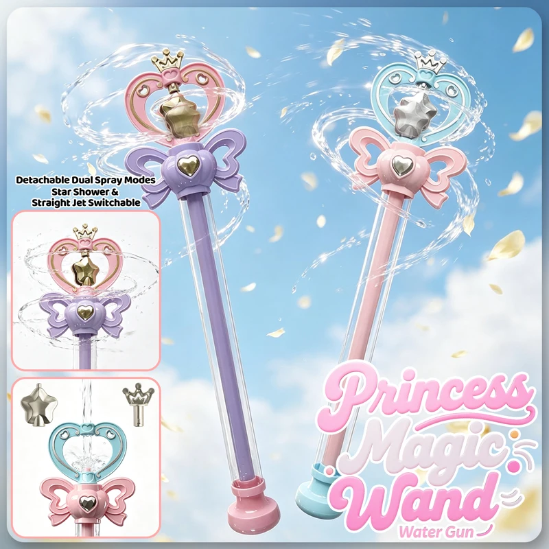 Magic Fairy Wand Water Gun Dual‑Mode Spray Summer Outdoor Pool Beach Water Play Toy Pull‑Type Water Blaster Gift for Girls Kids
