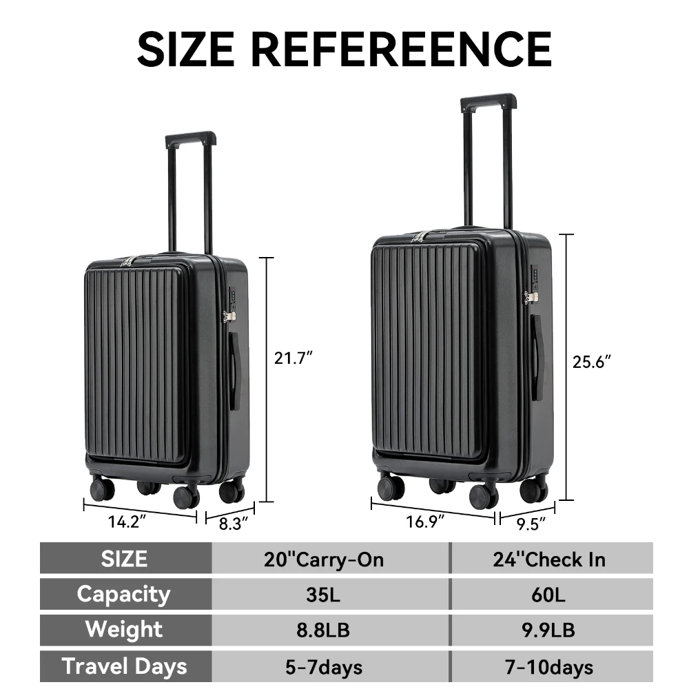 Password Roller Luggage Front Open Design Suitcase Metal Handle Rod With Phone Holder Cup Holder Bag Hook For Travel Boarding