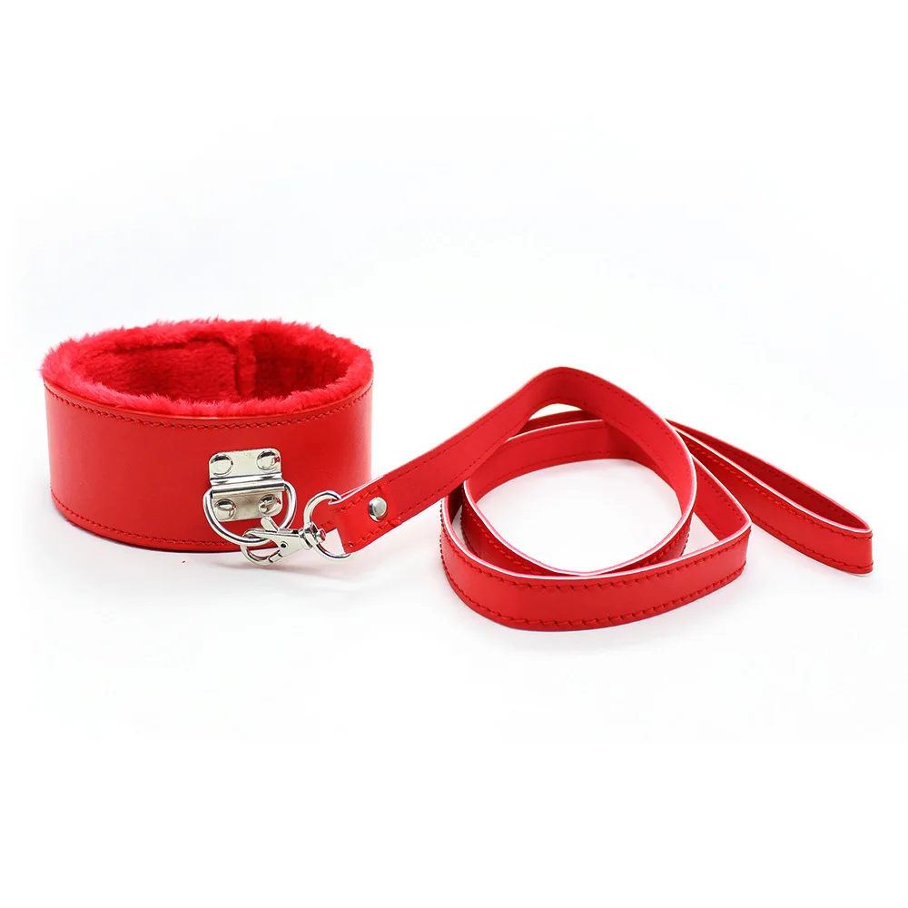 Sexy Hot PU Leather Plush Collar Choker Necklace Traction Lead Leash Rope Chain Men Women Cosplay Chocker Jewelry BDSM Toys