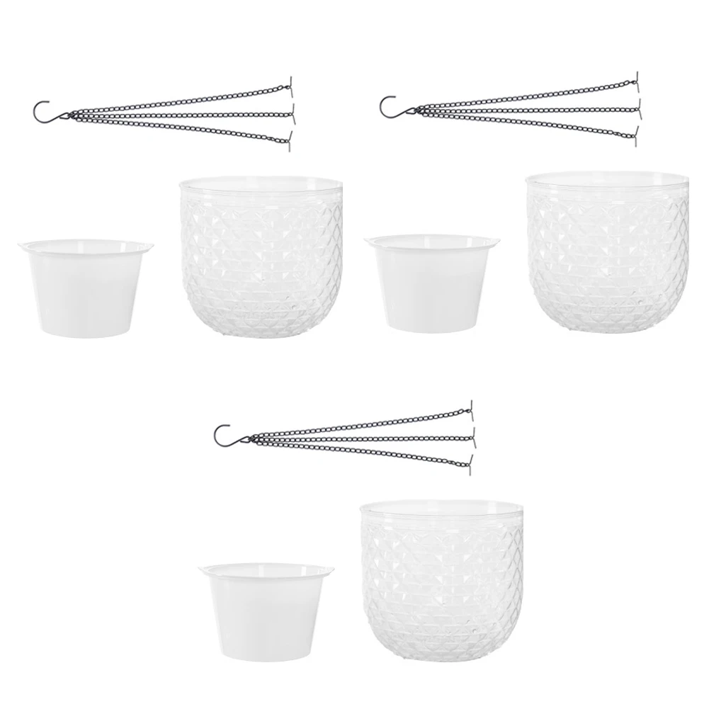 3Pcs Self Watering Hanging Plant Pots Plastic-Baskets With 3 Chains Hooks For Indoor Outdoor Garden Vertical Greenery Decor
