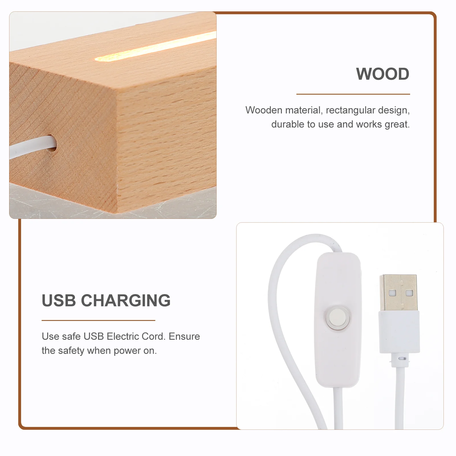 Base de luz LED USB, soporte de exhibición de madera para artículos de resina de cristal acrílico, soporte de Base de luz nocturna para tablero de exhibición DIY, 2 uds.