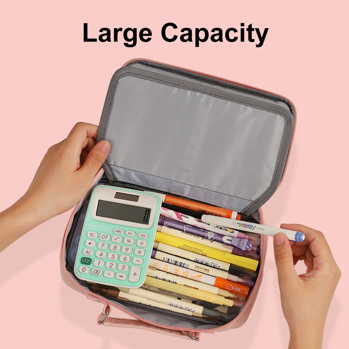 Seamiart 1pc Big Capacity Zipper Pencil Bag Multifunction Double Layer Pen Storage Bag Stationery School Pen Case Supplies