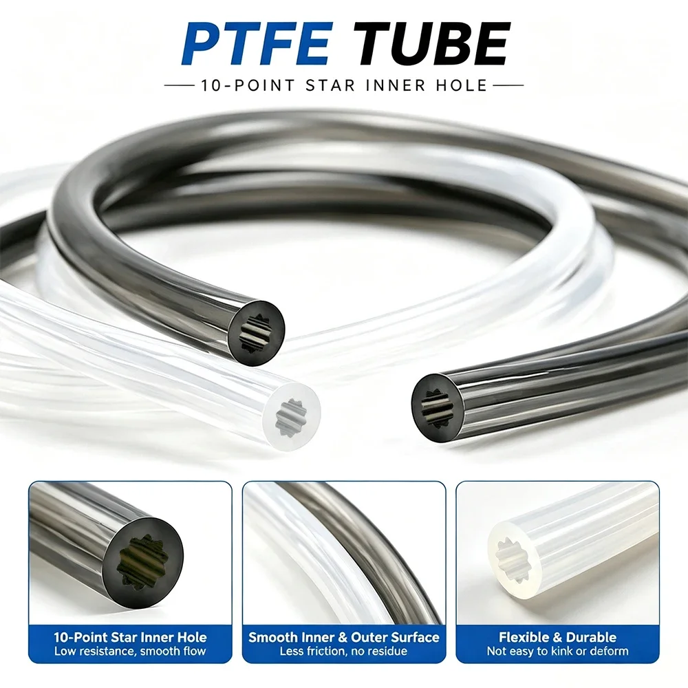 PTFE Insulated Tube Star Shaped Low Friction ID 2.5mm Heat Resistant Transmit Hose for 1.75mm Filament 3D Printer