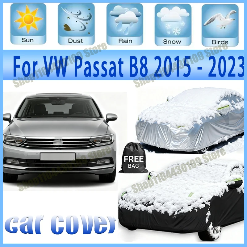

For VW Passat B8 2015-2023 2022 Car Cover Waterproof UV Protection All Weather Dustproof Snow Rain Cover 190T Polyester
