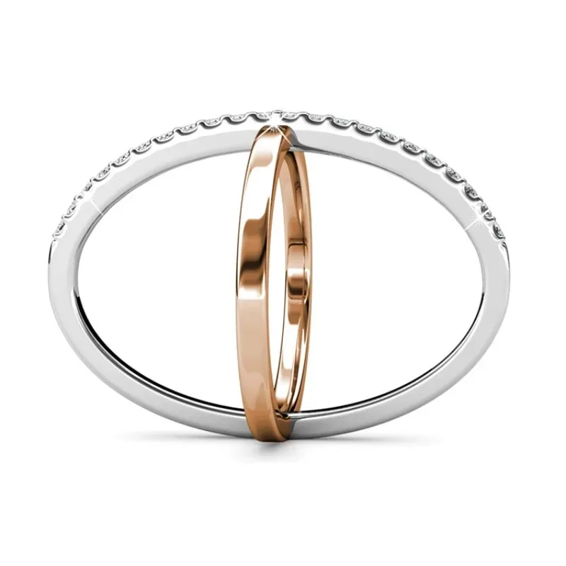 

Двухцветное кольцо Daisini из стерлингового серебра 925 пробы, украшенное кристаллами Swarovski, кольца с перекрестной линией для женщин, ювелирные изделия для свадебной вечеринки