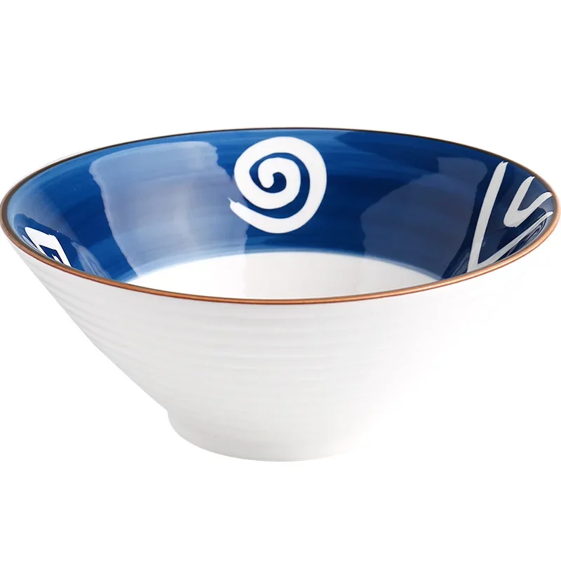 Japanese Noodle Bowl Ceramic Tableware Soup Bowls Household Large Ramen Noodles Bowl Bamboo Hat Trumpet Bowl Ceramic