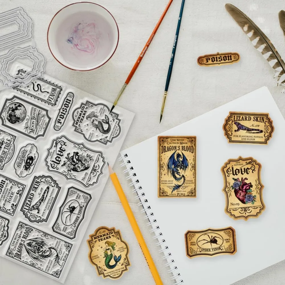  Label Clear Stamps Scorpion Mermaid Spider Frame Cutting Dies Set Silicone Transparent Stamp Metal Die Cuts making kit