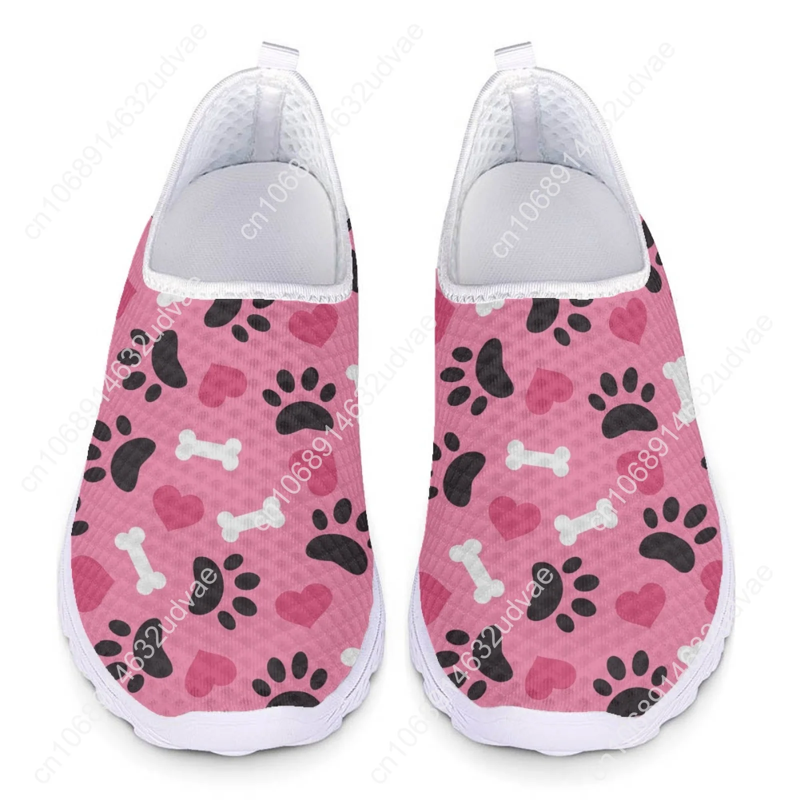 Pink Dog Paw Love Print Loafers Woman Summer Air Mesh Flats Girl Lightweight Breathable Slip On Sneakers Women