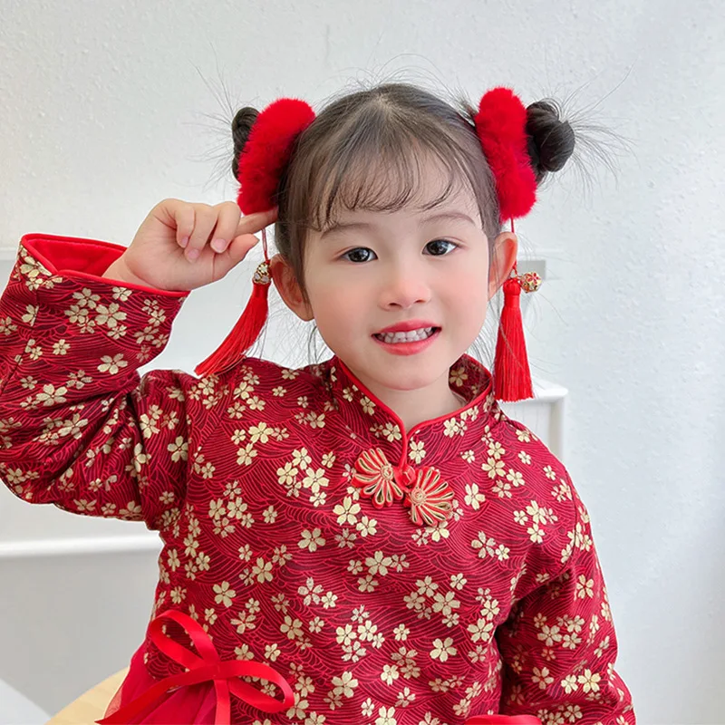 Chinese New Year Headwear Trendy Su Da Red Looped Headband Children\'s Celebration of Good Luck Tied Buns and Hair Rings