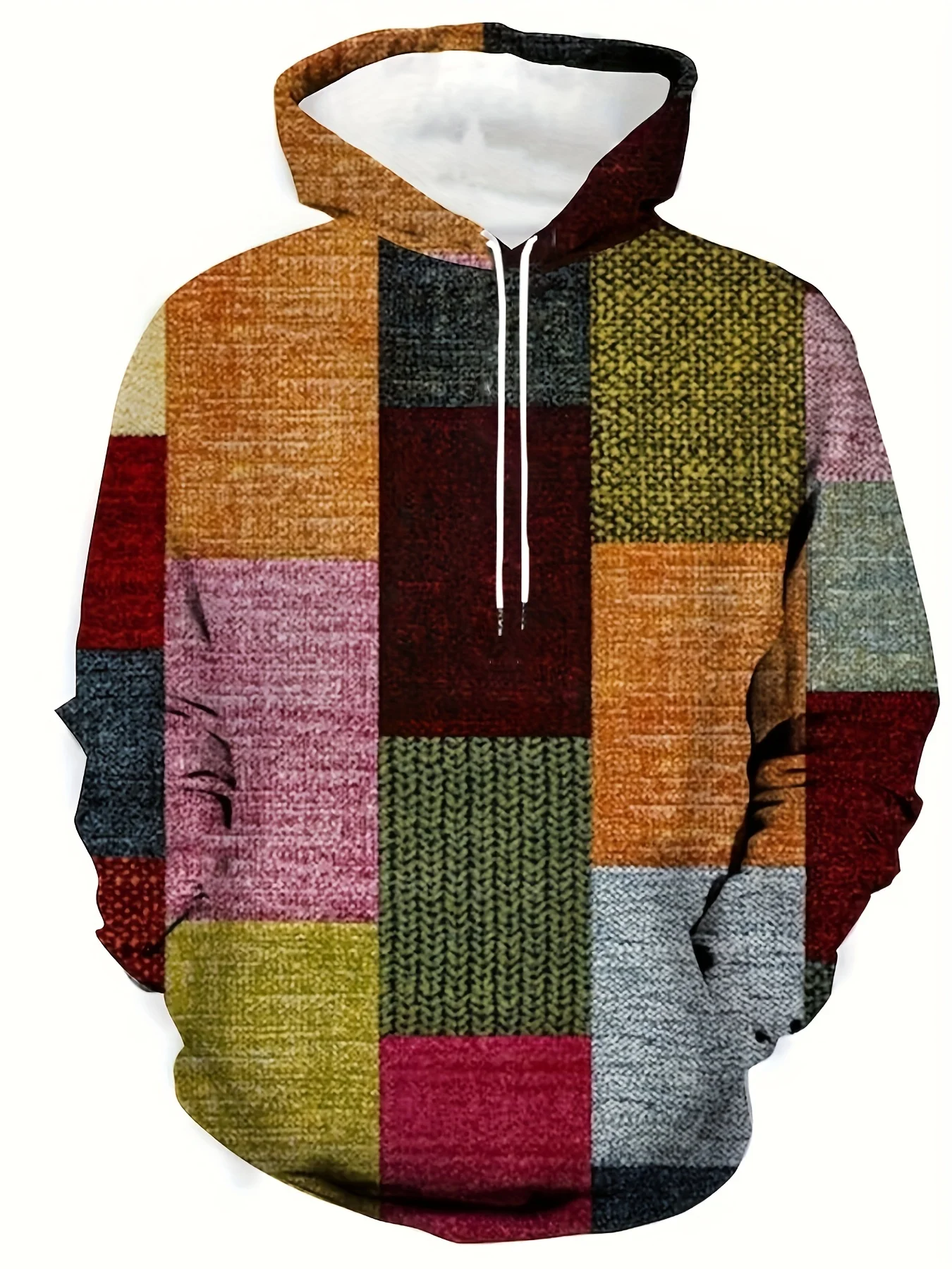 3D Color Block Patchwork Print Men\'s Hoodie Fashion Street Hooded Sweatshirt Summer Autumn Tracksuit Gym Pullover Casual Hoodies