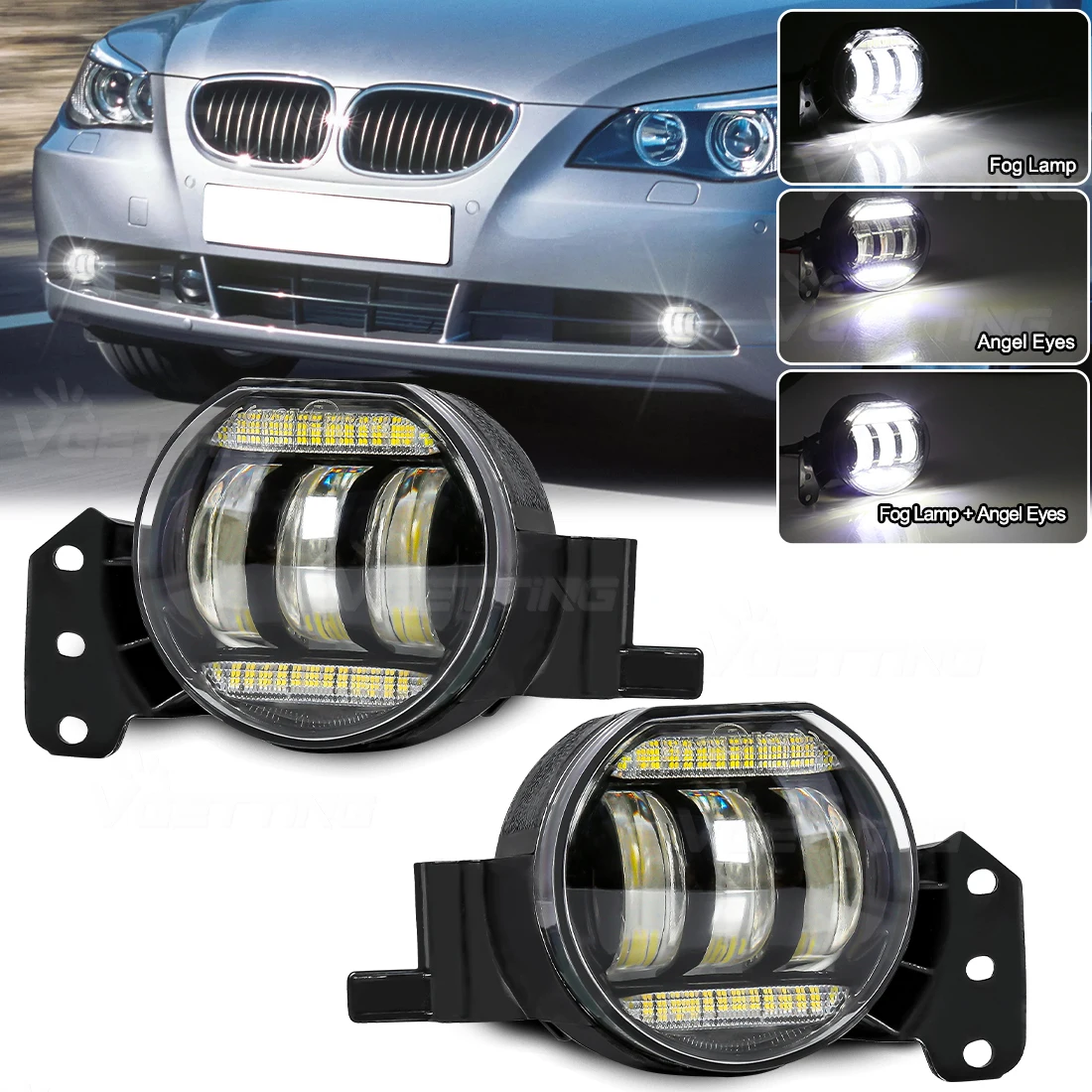 Car Fog Lamp Assembly For BMW E60 E90 E63 E46 323i 325i 525i DRL Headlight LED White Lens Angel Eyes Halogen Accessories 12V