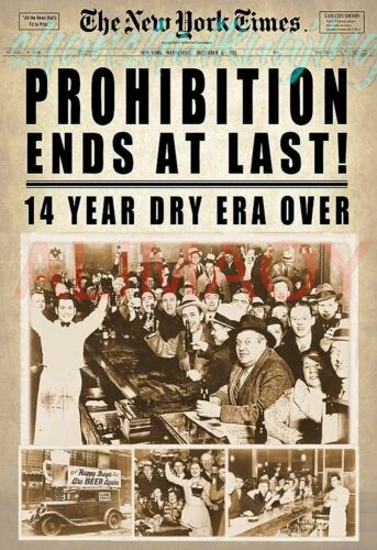 Prohibition Ends Headline Newspaper Tin Sign 12 x 18 sign