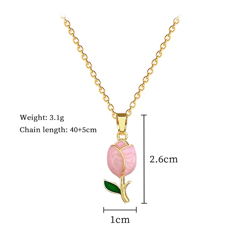 DIEYURO 316L Stainless Steel Pink Dripping Oil Tulip Flower Pendant Necklace Earrings Set Lady New Classic Jewelry Glamorous