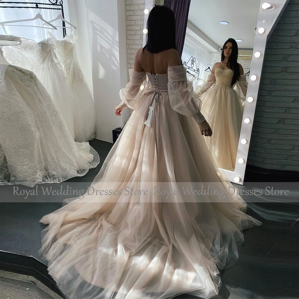 Luxury Elegant Party Dresses Woman Lvory Tulle Ruched Beading Sequined Rhinestone Wedding Party A-line Sweetheart Long Dresses