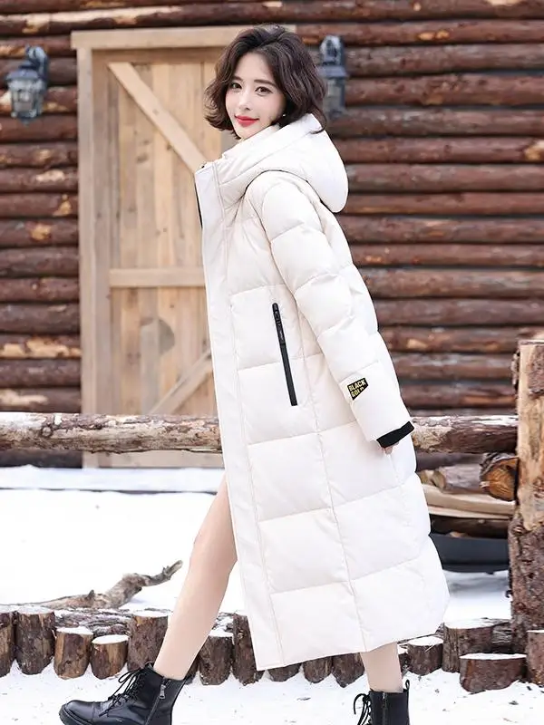 

Зимнее женское длинное пальто из овчины 2025 года, белое, с пуховым наполнителем, меховой отделкой, для повседневной носки, утепленное, с длинными рукавами, на молнии