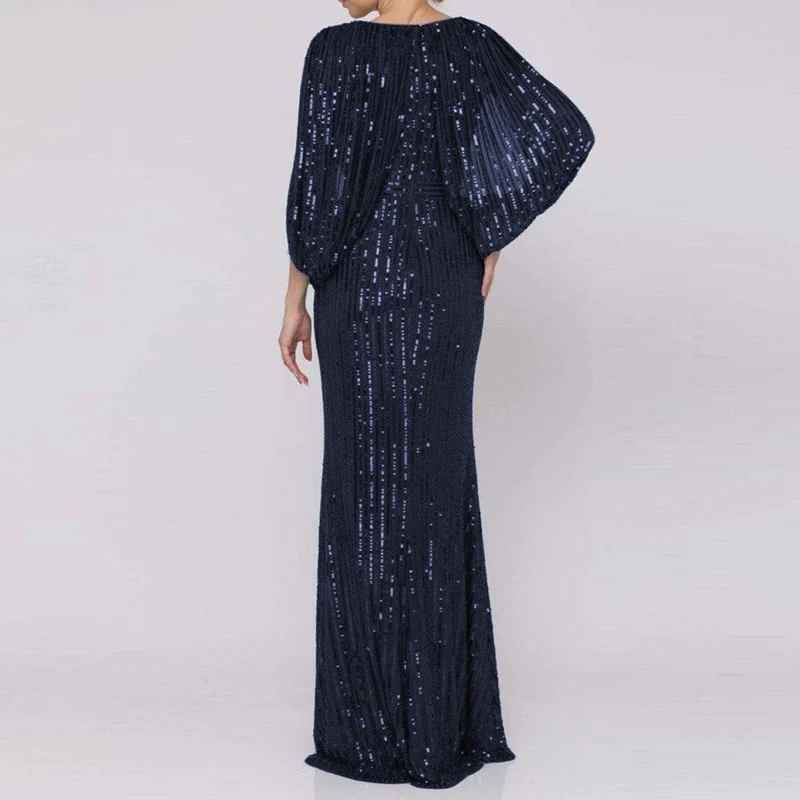 

Элегантное вечернее платье с V-образным вырезом и блестящими пайетками 2026, сексуальное платье с рукавами-накидкой, однотонное, с разрезом, драпировкой, длинное, для женщин