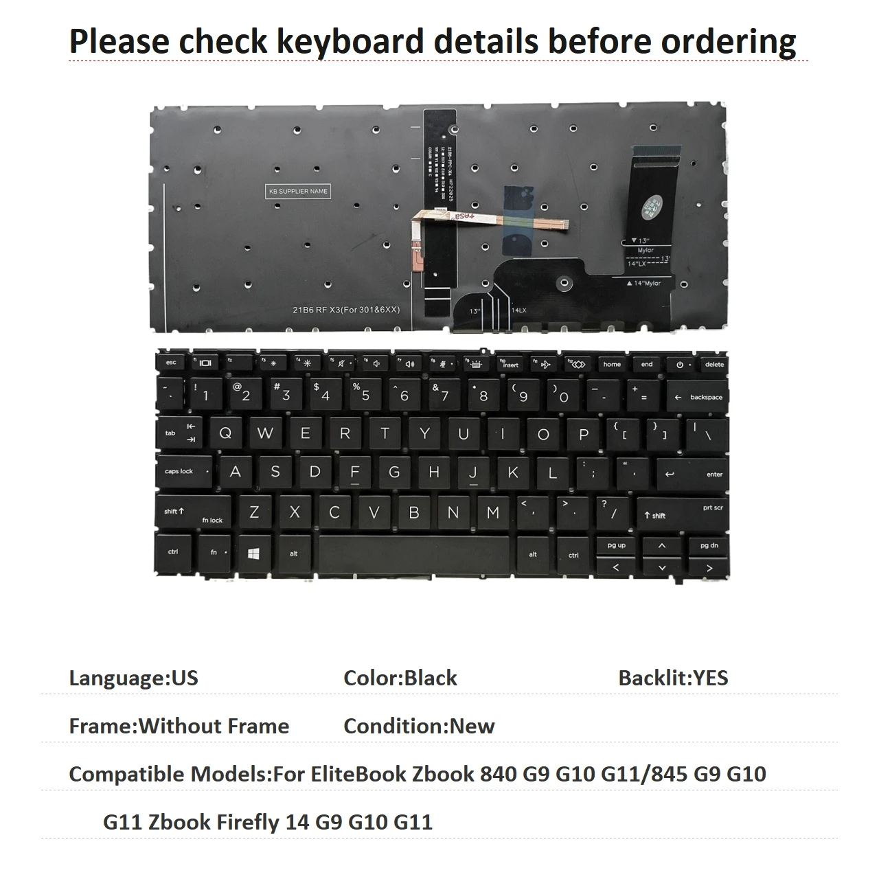 New US Language Backlit Keyboard For HP EliteBook Zbook 840 G9 G10 G11/845 G9 G10 G11 Zbook Firefly 14 G9 G10 G11 M93405-001