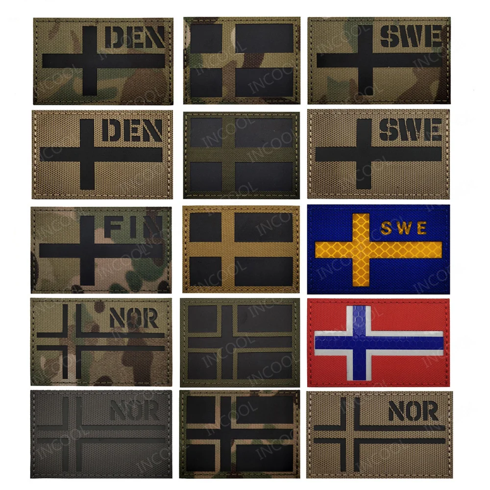 Northern Europe Switzerland Finland Finnish Iceland Sweden Denmark Norway Flag Reflective Patch Tactical SWE DEN FIN NOR Badges