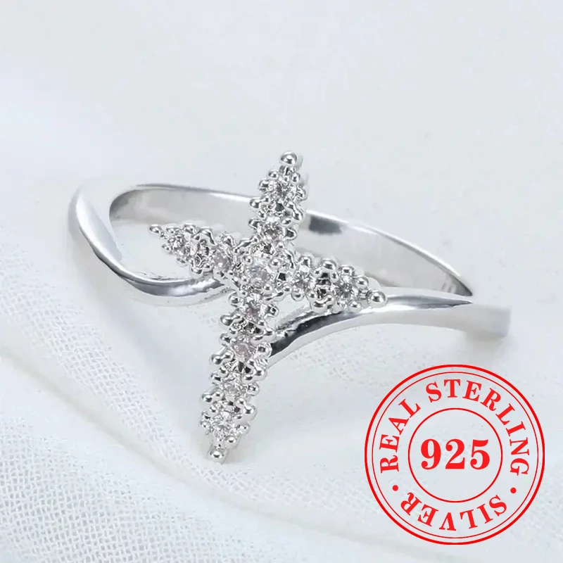 Huitan Shiny Cross Designed Rings with CZ Sparkling Delicate 925 Sterling Silver Accessory for Women Graceful Ceremony Jewelry