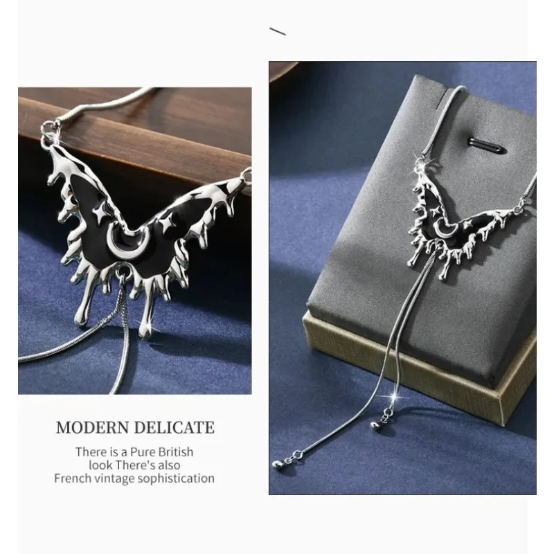 

Unique feminine sweater chain, double-wear butterfly elongated adjustable necklace, fashionable clothing necklace