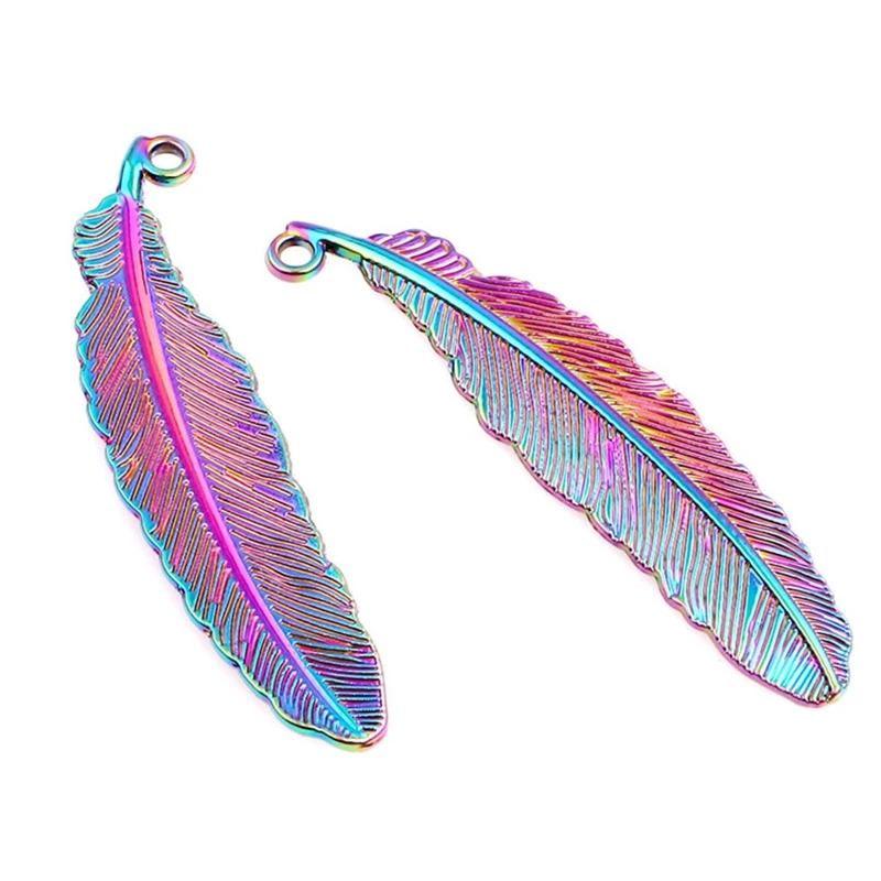 10pcs/lot Feather Leaf Alloy Pendants Rainbow Charms for Jewelry Making Craft Vintage Necklace Earrings Findings Materials Bulk