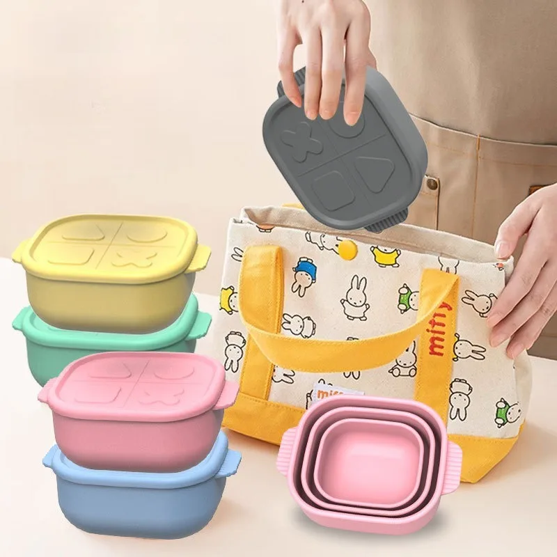 1PC Silicone Lunch Box Can Be Heated To Work in Microwave Oven Kitchen Storage Box Square Fresh-keeping Box Set