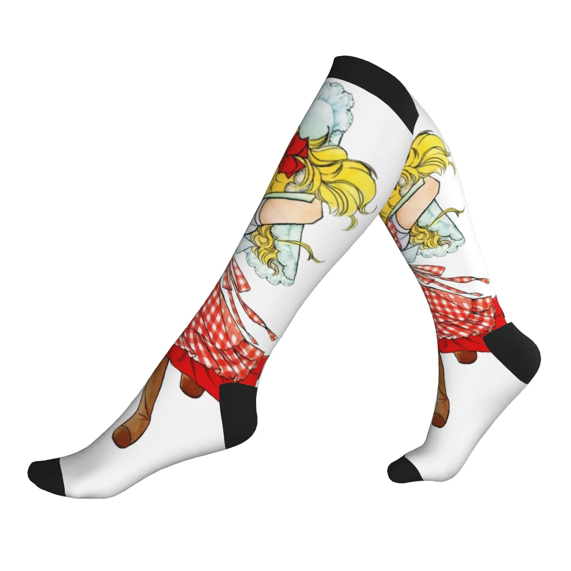 Funny Printing Girls Candy Candy Cartoon Anime Socks for Women Men Stretchy Summer Autumn Winter  Sports Compression Socks