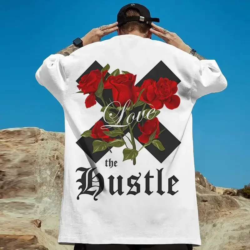 

New Men's T-Shirt 3d Rose Print Short Sleeve T-Shirt For Men Street Hip-Hop Quick Drying Tees Pullover Oversized Loose Male Tops