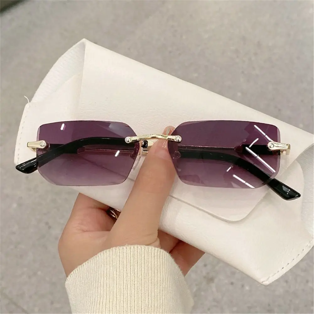 Rimless Sunglasses Rectangle Fashion Popular Women Men Shades Small Square UV400 Sun Glasses For Female Male Traveling Oculos