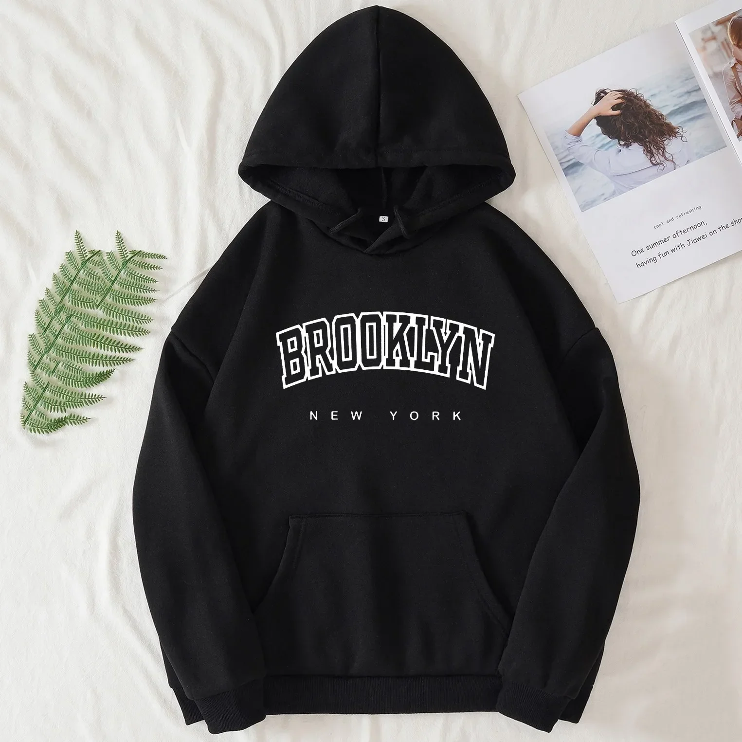 Women Hoodies Brooklyn Letter USA Funny Black Hoodie Girl Autumn Winter Sweatshirts Female Harajuku Y2k Hoodie Clothes Tops