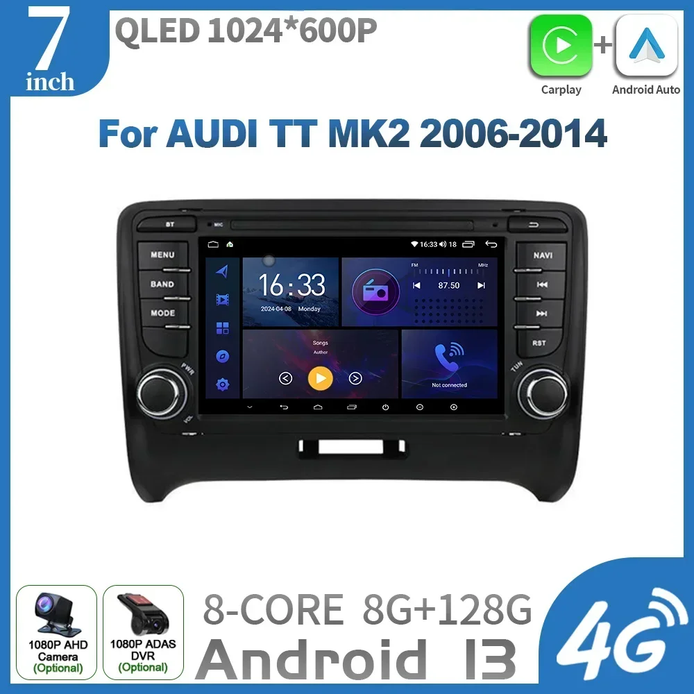 

7 inch Screen Car Radio For Audi TT MK2 2006-2014 Multimedia Wireless Apple Carplay Android Auto Stereo Car Radio DSP 6+128G