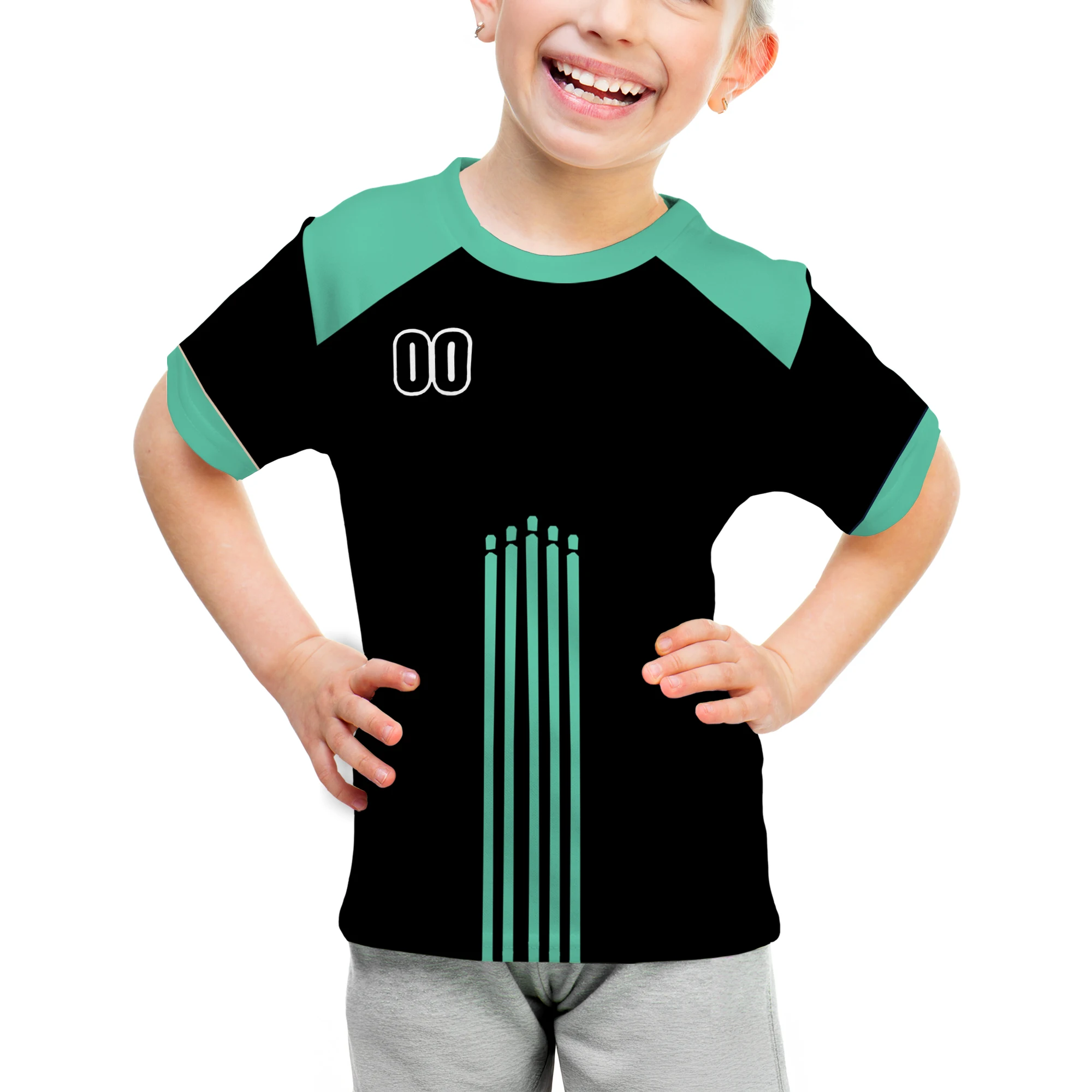 

Детская футболка в спортивном стиле для мальчиков и девочек от 2 лет, черно-зеленый полосатый дизайн, мягкая и удобная, для ношения в любое время года, классный подарок на день рождения
