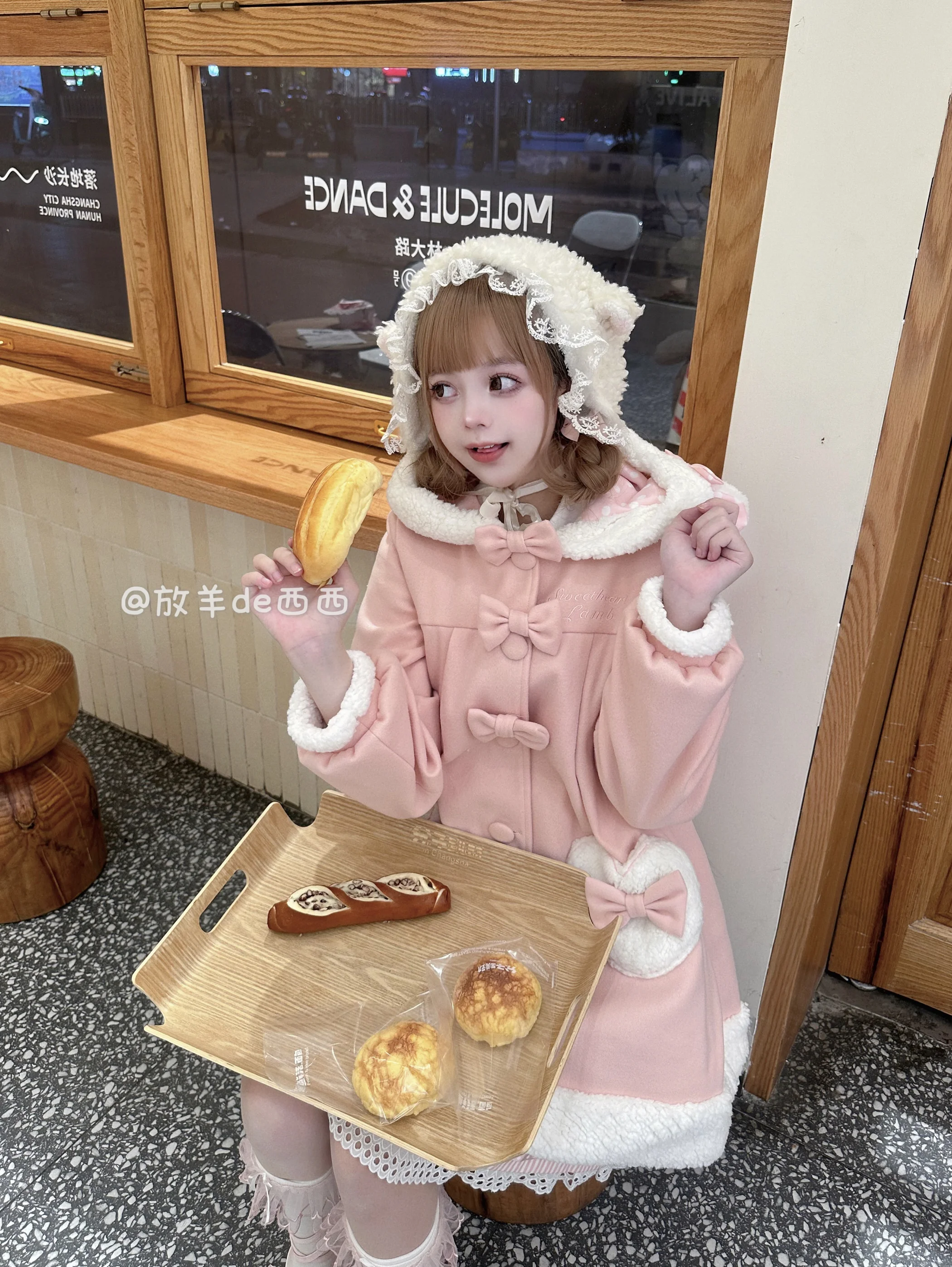 Harajuku Original Pink Woolen Rabbit Ear Soft Girl Coat Cute Texture Lolita Long Coat Regular Plush Two Colors Gift For Friends