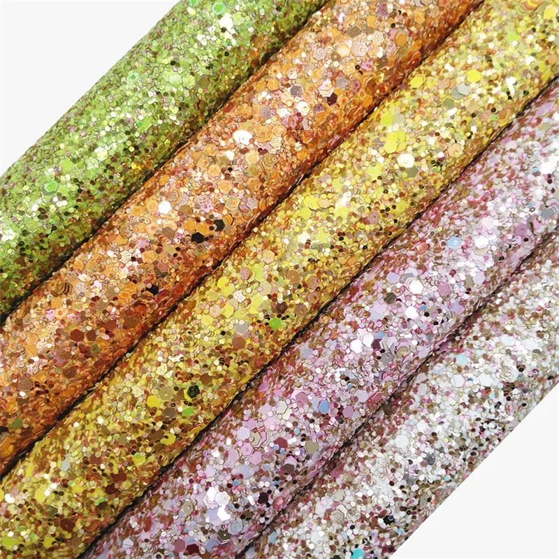 Iridescent Chunky Glitter Leather Fabric Sheets Felt Backing Glitter Fabric for DIY Bows Bags and Shoes Rolls Sheets MB605