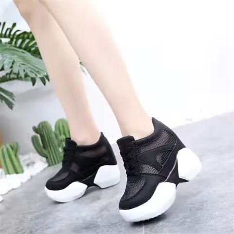 Color-blocking Platform Shoes Women's 2023 Spring and Summer New Hollowed-out Breathable Mesh Heightening Sneakers Women Tenis