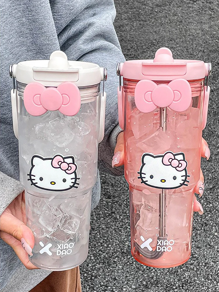 900ml Sanrio Large Capacity Plastic Water Cup Hello Kitty Portable Beverage Bottle Outdoor Fitness Sport Straw Cup Children Gift